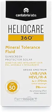 Heliocare 360º Mineral Tolerance Fluid SPF 50 - Crema Solar Facial, Fotoprotector Avanzado, Textura Ligera, Sin Efecto Blanqueante, Filtros 100% Minerales, 50ml  
