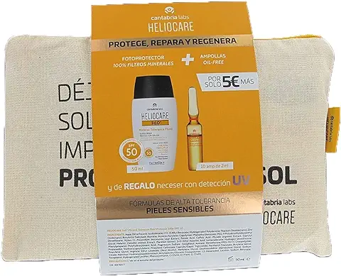 Heliocare PACK 360º Mineral Tolerance Fluido SPF 50 Protector Solar, 50ml+Ampollas Radiance C oil Free, 10x2ml+Neceser  