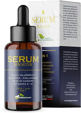 HEMP PHYTOMEDICAL - Serum Booster Intensivo | ácido Hialurónico, Colágeno y Elastina + Booster Vitamina C/E y Aceite de Cáñamo | Tratamiento Antiedad - Antiarrugas 30ml  