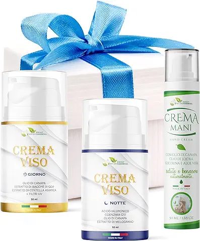 HEMP PHYTOMEDICAL - Set Cara y Manos - Ideas de Regalo para Mujer - 1 Crema de Manos + 1 Crema Facial de Día + 1 Crema Facial de Noche - Incluye Estuche Cosmético  
