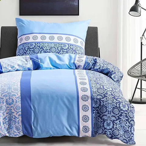 HENGWEI Ropa de cama Cálida de 135 x 200 cm, 2 Piezas, Extrasuave, Azul, Juegos de ropa de cama para Microfibra, Elegante Funda Nórdica con Funda de Almohada de 80 x 80 cm, Diseño de Flores Azules  