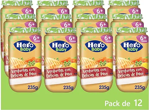 Hero Baby - Tarritos de Verduritas con Delicias de Pavo, Alimento Infantil para Bebés, 100% Ingredientes Naturales, Sin Aceite de Palma, Almidón, ni Sal Añadida - 12 x 235 g  