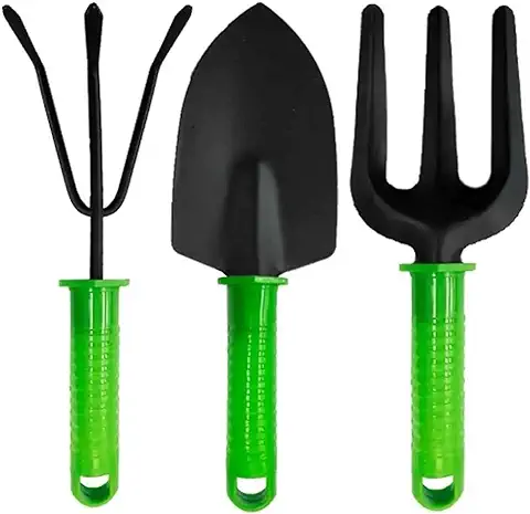 Herramientas DE JARDINERÍA PEQUEÑAS Kit Palas para Huerto, Utensilios para Semillas Flores, Set Podar Malas Hierbas, Supervivencia Plantas Rastrillo Jardín Césped Pack 3 UD  