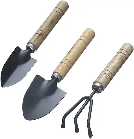 Herramientas Jardinerías, 3 Pcs Mini Jardín Planta Herramienta Rastrillo Jardin Pala Jardineria Mango de Madera Herramientas de Jardinería Conjunto, para Trasplante de Plantación de Macetas  