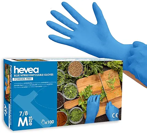Hevea - Guantes de Nitrilo Desechables. Sin Látex ni Talco. Paquete de 5 Cajas de 100 Guantes cada una. Talla: M (mediana). Color: azul  