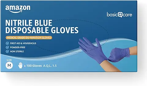 Hevea - Guantes de Nitrilo Desechables. Sin Polvo ni Látex. 1 caja de 100 Guantes. Talla: M (mediana) Color: azul  
