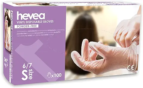 Hevea - Guantes de Vinilo Desechables. Sin Látex ni Talco. Paquete de 5 Cajas de 100 Guantes cada una. Talla: S (pequeña)  