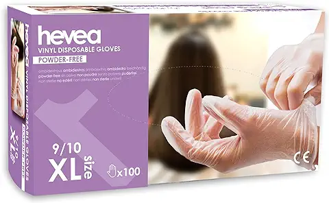 Hevea - Guantes de Vinilo Desechables. Sin Látex ni Talco. Paquete de 5 Cajas de 100 Guantes cada una. Talla: M (mediana)  