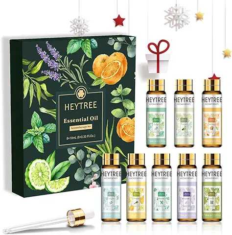 HEYTREE Aceites Esenciales Set 8 x 10ml, Aceites Puros de Aromaterapia Natural - Lavanda, Eucalipto, Árbol de Té, Vainilla, Menta, Hierba de Limón, Bergamota, Naranja  