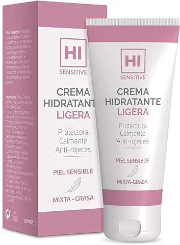 Hi Sensitive, Crema Hidratante Ligera, Crema para Pieles Sensibles, Mixtas y Grasas, Crema Protectora, Calmante y Anti-Rojeces, para Cara, Cuello y Escote, Verde  