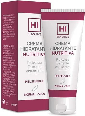 HI Sensitive | Crema Hidratante Nutritiva | Crema Facial Antioxidante y Calmante con Manteca de Karité | Hidratación Diaria para las Pieles Sensibles | Cara, Cuello y Escote  