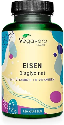 Hierro Suplemento Vegavero® | Vegano | Vitamina C, B12 y Ácido Fólico | Anemia + Energía + Cansancio | Bisglicinato de Hierro | 120 Cápsulas  