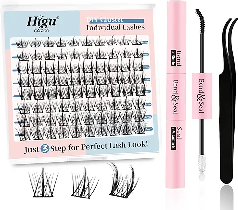 Higu Clace Kit de Extensiones de Pestañas, 80 Unidades, kit de Extensiones de Pestañas, Herramienta Aplicadora Individual, Fijación y Junta de Pestañas (DV01 10-14mm)  