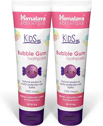 Himalaya Botanique Kids Toothpaste, Bubble Gum Flavour to Reduce Plaque and Keep Kids Brushing Longer, 80 g (2 PACK)  