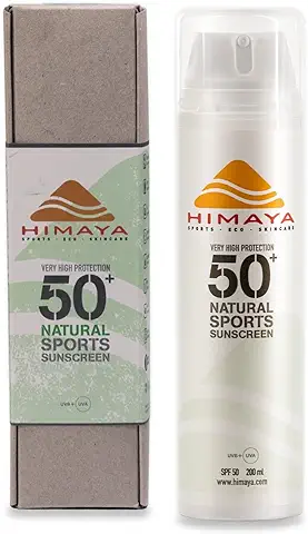 HIMAYA Natural Crema Solar Eco Sports | Impermeable a Prueba de Sudor | Naturales| Seguro para Arrecifes | Protección UVA UVB | sin Nanocinc | Crema Solar Recargable Ecológica (SPF50+, 200ml)  