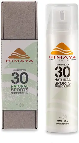 HIMAYA Natural Crema Solar Eco Sports | Impermeable a Prueba de Sudor | Naturales| Seguro para Arrecifes | Protección UVA UVB | sin Nanocinc | Crema Solar Recargable Ecológica (SPF30, 200ml)  