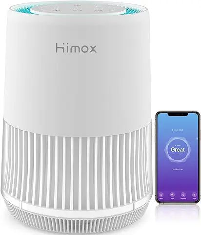 HIMOX Purificador de Aire con Filtro HEPA H13, Compatible con Alexa y App, CADR 190m³/h, 49㎡, Elimina 99,97% de Alergia Polen Virus Tabaco Ácaros Olor y Caspa de Mascota HIMOX Purificador de Aire con Filtro HEPA H13, Compatible con Alexa y App, CADR 190m³/h, 49㎡, Elimina 99,97% de Alergia Polen Virus Tabaco Ácaros Olor y Caspa de Mascota