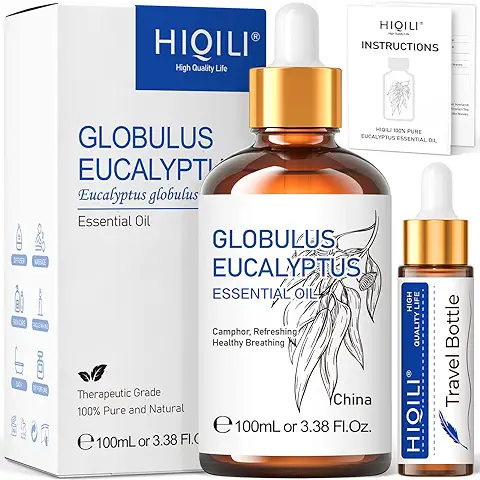 HIQILI Aceite Esencial de Eucalipto para Humidificador 100ML - 100% Puro, Natural, Premium - para Difusor, Masaje, Perfume 3.38 Fl. Oz  