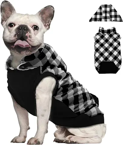Hjumarayan Ropa Perros de Navidad, Clásica Chaqueta para Perro a Cuadros con Capucha, Abrigo Cálida para Perro Pequeños Mediano Ropa para Chihuahua Galgo Italiano Bulldog Frances (Negro, XXS)  