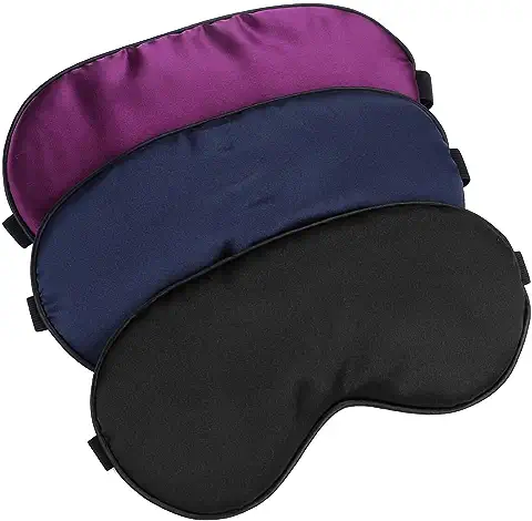 Hochoek Antifaz para Dormir de Seda Máscara para Ojos Cubreojos Sombra de ojos - 100% de Seda. Correa Suave Ajustable. Antifaz (Negro + Azul Oscuro + Morado)