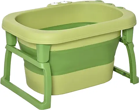 HOMCOM Bañera Plegable para Bebé de 0-6 Años Capacidad 105L Bañera Portátil para Niños con Patas Antideslizantes y Orificio de Drenaje Carga 50 kg 75,3x55,4x43 cm Verde  