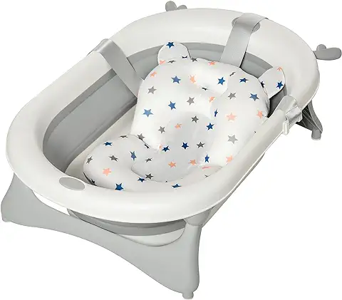 HOMCOM Bañera Plegable para Bebé Recién Nacido Hasta 3 Años 35 Litros con Tapón Termosensible Cojín y Almohadillas Antideslizantes 81,5x50,5x23,5 cm Gris  