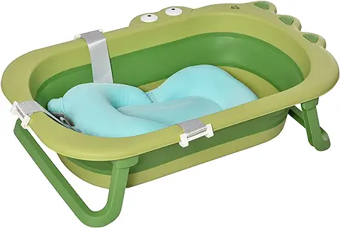 HOMCOM Bañera Plegable para Bebé Recién Nacido Hasta 3 Años 50 Litros con Cojín Cómodo y Patas Plegables Carga 50 kg 80x53,9x20,8 cm Verde  