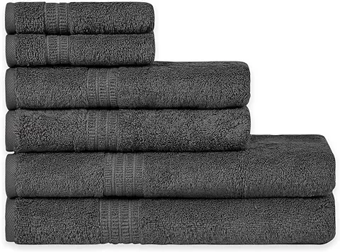 HOMELOVER Juego de Toallas 100% Algodón Orgánico, Suave y Muy Absorbente, Secado Rápido, Certificado Oeko-Tex Made in Green&Gots (2-70x130, 2-50x90, 2-30x30, Coal Grey)  