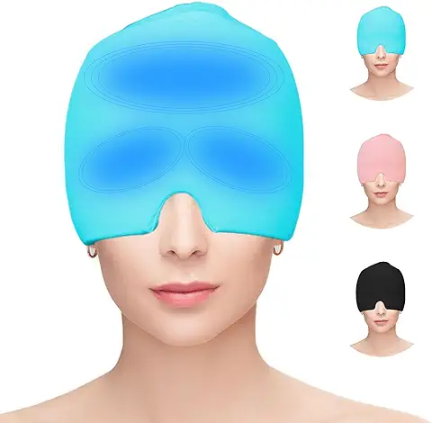 Hoseay Gorro Migraña Reutilizable Máscara Migraña de Gel Alivio Dolor Cabeza y Migraña Relief Cap Portátil Cómodo Antifaz Funda Frio Migraine Hat para Aliviar La Tensión/el Estrés/Ojos Hinchados,Azul  