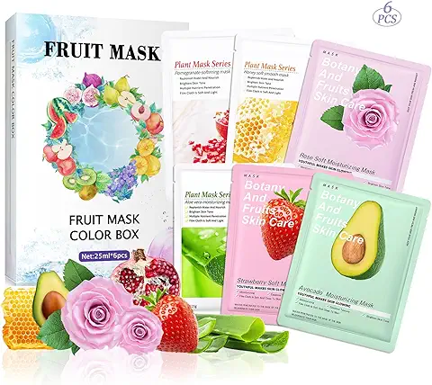 HOUSN 6 Piezas Mascarilla Facial Hidratante,Frutas Mascarillas Faciales,Mascarillas Faciales para Niñas,Skin Care Mascarillas,Hidratación para Mejorar el Color Oscuro de la Piel  