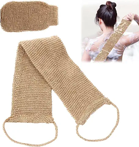 HRKVSK Cepillo de Baño Trasero, 2 Piezas Guantes Exfoliantes de Fibre de Bambou con Correa Exfoliante,Depurador de Espalda Natural,Guante Exfoliante para Mujeres y Hombres en el Cuerpo y la Cara  
