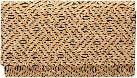 Hudson & James - Cartera de Corcho Vegana con Bloqueo RFID para Mujer, Cartera Compacta con Bolsillo para Teléfono, Corcho con Patrón Negro, M, Contemporáneo  