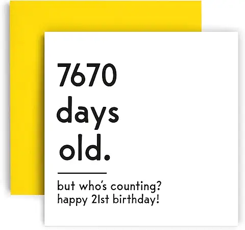 Huxters Divertida Tarjeta de Cumpleaños – Tarjeta de Feliz Cumpleaños 21 Tarjeta Divertida para Mujeres y Hombres – Papel Grueso Ecológico de 148 mm x 148 mm, Tarjeta única de Feliz Cumpleaños con  