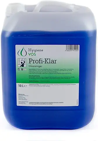 Hygiene Vos Profi-Klar. Limpiacristales Transparencia Total de 10 Litros. Para todo tipo de Superficies Acristaladas, Espejos y Azulejos, Dejándolas Brillantes y sin Residuos  