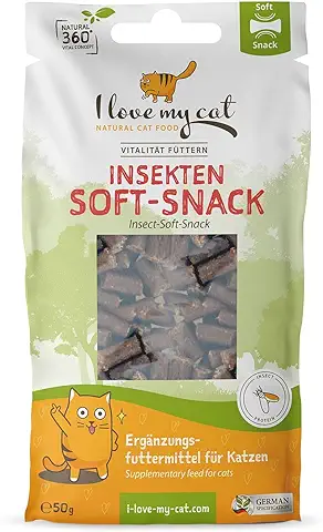 I Love my Cat Snack Blando Hipoalergénico sin Cereales con Insectos para Gatos Que se Digiere Bien bajo en Carbohidratos y sin Aditivos Artificiales - 50 g  
