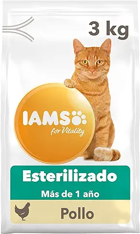 IAMS for Vitality Esterilizado - Alimento seco para Gatos Adultos y de edad Avanzada (más de 1 Año) con Pollo Fresco, 3 kg  