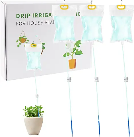 IBamso 3 Piezas Dispositivo de Riego por Goteo para Plantas de Interior, 3,5L Bolsa de Riego por Goteo Sistema de Riego Automático Con Interruptor de Válvula Reguladora de Caudal, para Plantas Maceta  