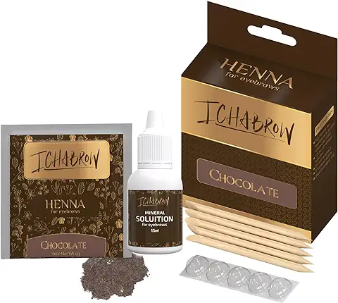 Ichabrow - Kit de Henna para Cejas, Henna Natural a base de Hierbas, Tinte para Cejas Natural, peso 5 g, 15 ml Solución Mineral (chocolate)  