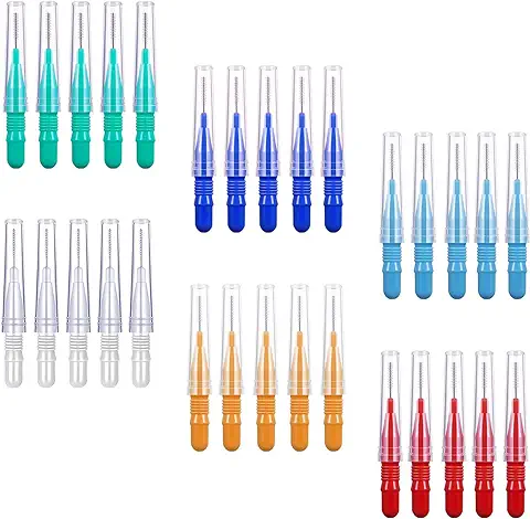 ILantule Cepillos Interdentales,30 Piezas Palillos Interdentales Cepillos Dentales,Limpiador de Dientes,Cepillo de Dientes Reutilizable para Dentaduras Postizas,para la Limpieza Dental  