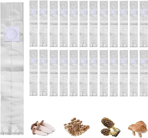 ILUBUTO 25 Bolsas de Cultivo de Hongos, 25 x 50 cm, Mushroom Spawn Grow, Bolsa de Cultivo con Filtro, Bolsa de Cultivo de Setas de Alta Temperatura Presellada, Suministros de Jardín para Setas  