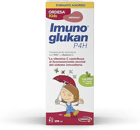 Imunoglukan P4H Jarabe 250ml - Complemento Alimenticio con Vitamina C para fortalecer las Defensas de Niños a partir de 3 años y Adultos, 1 unidad