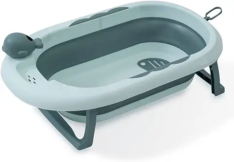 Interbaby Bañera Plegable Verde para Bebés con taza para Enjuague - Antideslizante - Tapón Hermético.  