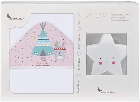 Interbaby - Capa de Baño tipi oso Blanco rosa con Lámpara Estrella, Unisex  