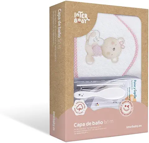 INTERBABY - Set Capa de Baño Love You Blanco y Rosa y Juego de Cepillo y Peines  