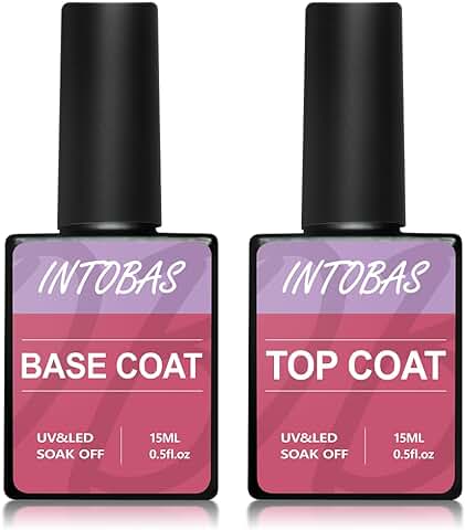 INTOBAS Kit de Uñas de Gel UV LED, 2*15ml, Esmalte Semipermanente - Top Coat y Base Coat para Manicura y Pedicura, Brillo de Larga Duración  