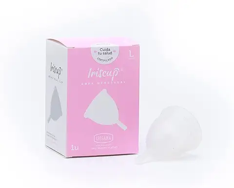Irisana - Copa Menstrual - Talla L - Transparente - 8,5 x 4,5 x 9,5 cm - De 100% Silicona Quirúrgica - Compatible con DIU - Ecológica - Modelo Iriscup  