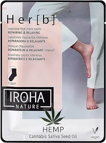 Iroha Nature - Calcetines Mascarilla para Pies Reparadores & Relajantes con Aceite de Semilla de Cannabis, 2 Unidades para 1 uso (2x8gr.) | Calcetines Mascarilla Reparadora e Intensiva  