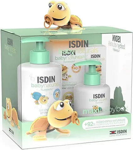 ISDIN Baby Naturals Canastilla Maxi, Gel Champú 400 ml, Loción Corporal 200 ml, Pomada Pañal Regeneradora 100 ml y Reparador Perioral 15 ml, apto Desde los 0 Meses  
