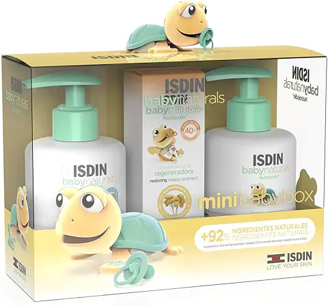 ISDIN Baby Naturals Canastilla Mini, Gel Champú 200 ml, Loción Corporal 200 ml y Pomada Pañal Regeneradora 20 ml, apto Desde los 0 Meses  