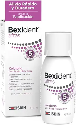 ISDIN Bexident Aftas Colutorio con Ácido Hialurónico y Formadores de film Protector, Líquido Indicado para Múltiples Aftas y Llagas Bucales, Alivio Rápido y Duradero Desde la 1ª Aplicación, 1 x 120ml  